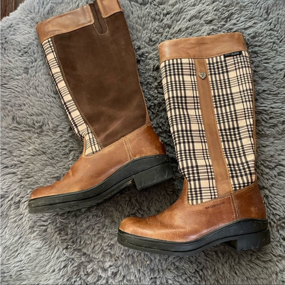 Ariat 5/A Baker Plaid Equestrian Waterproof Riding Tall Brown Boots